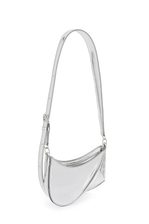 MUGLER Small Spiral Curve 01 Gray Laminated Faux Leather Crossbody Handbag with Suede Interior and Adjustable Strap
