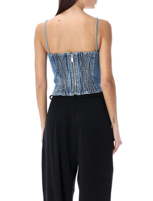 MAGDA BUTRYM Blue Cropped Denim Corset Tank Top for Women