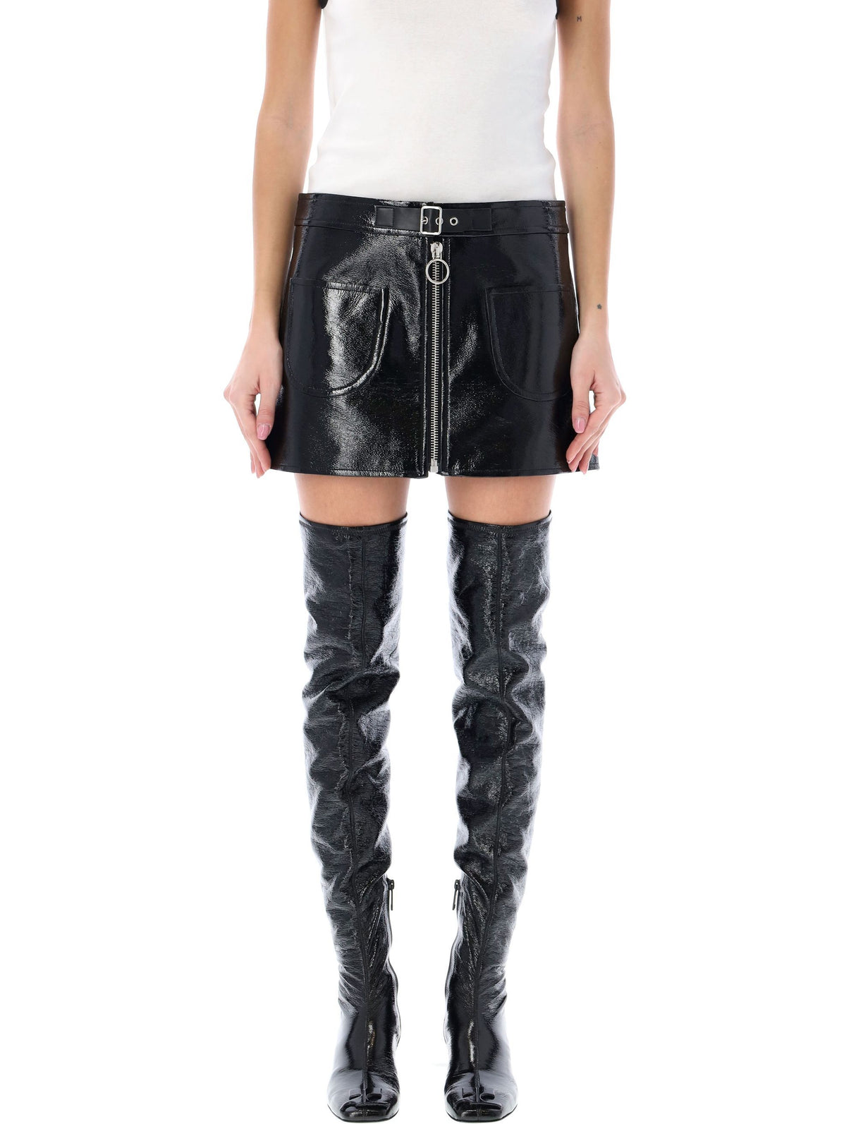 COURREGÈS Black Zipped Vinyl Mini Skirt