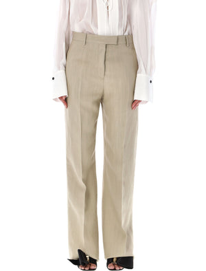 FERRAGAMO Linen Blend Tailored Trousers in Beige Stone for Women