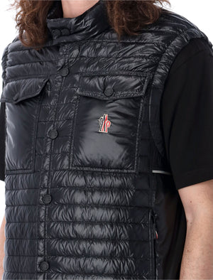 Áo vest lửng đen Ollon cho nam giới - Chi tiết phản quang, đường đai co dãn và hai túi zip