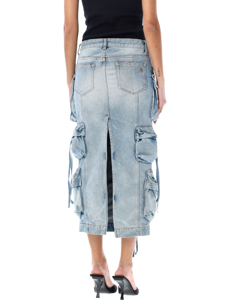 THE ATTICO Denim Cargo Midi Skirt in Sky Blue for Women