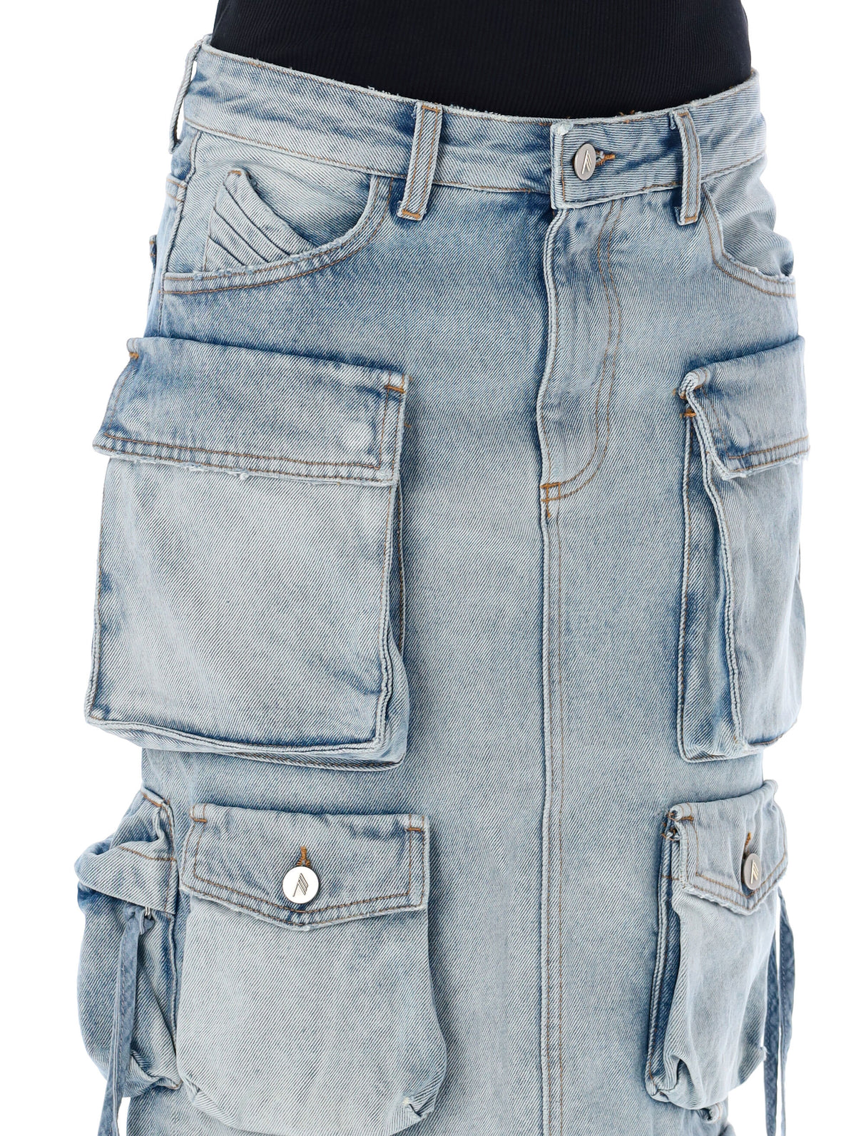 THE ATTICO Denim Cargo Midi Skirt in Sky Blue for Women