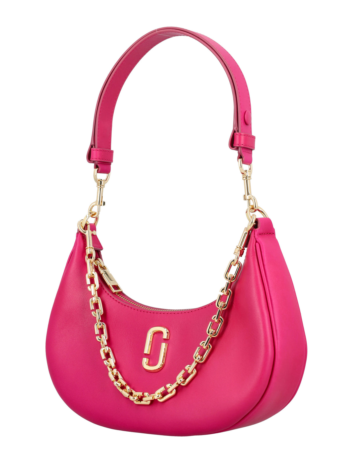 MARC JACOBS Petite Curve Pink Leather Crossbody & Shoulder Bag - Mini Handbag with Chain Strap and Adjustable Leather Strap, Interior Zip Pocket