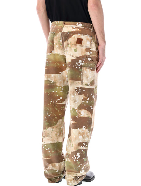 MSGM Men's Dripping Camo Workwear Pants in Military Green