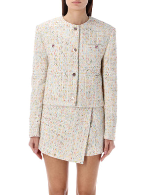 MSGM White Multicolor Tweed Cropped Jacket for Women - SS24