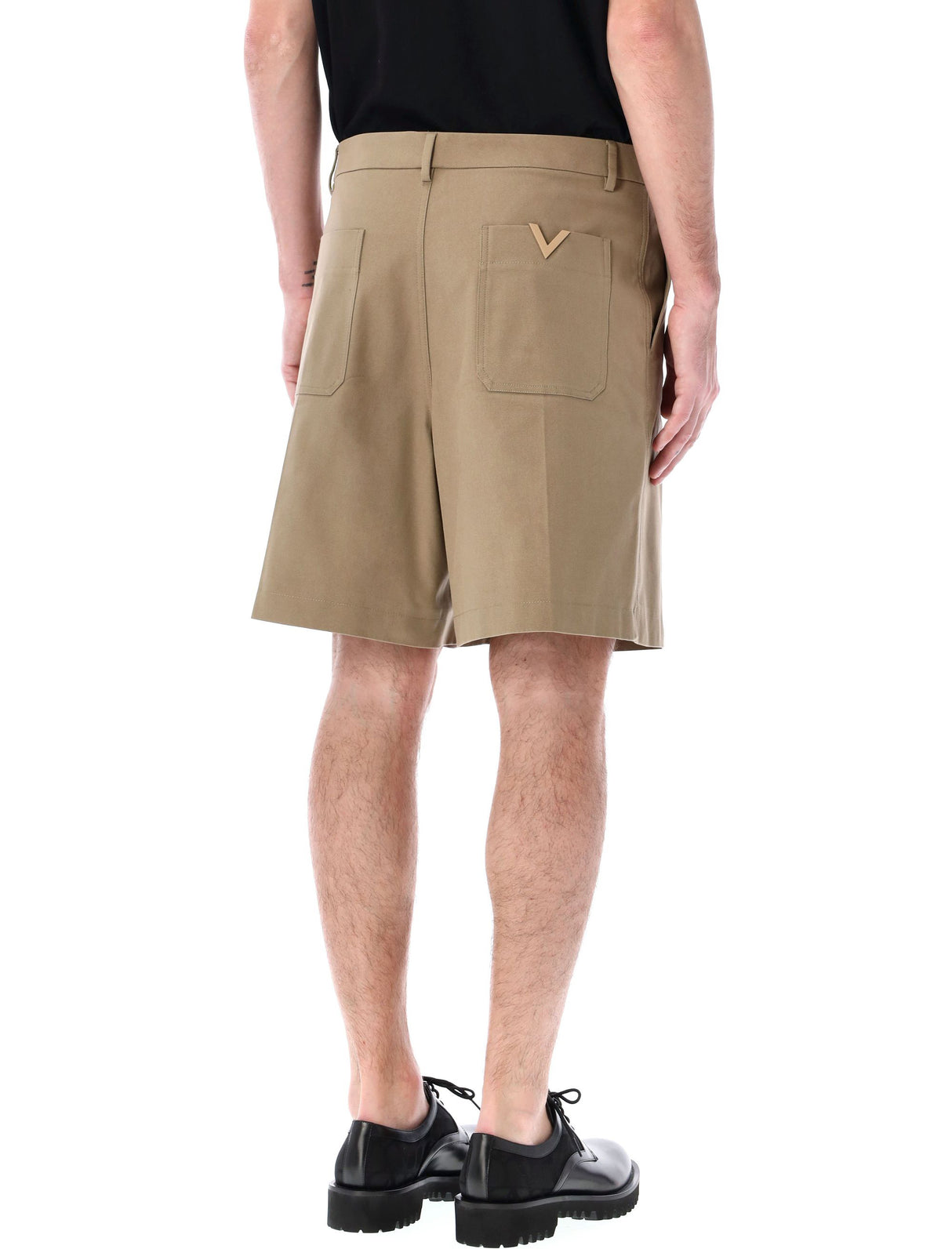 VALENTINO GARAVANI Men's Tan V Detail Bermuda Shorts for SS24