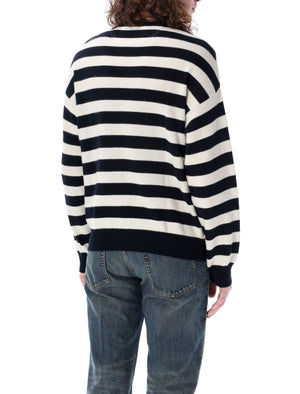 VALENTINO GARAVANI Men's Blue and White Striped Crewneck Jumper for SS24