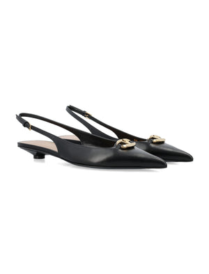 VALENTINO GARAVANI Black V-Logo Moon Slingback Ballerina Shoes for Women for SS24