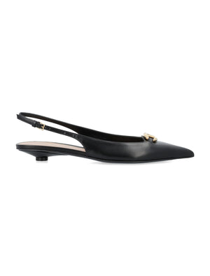 VALENTINO GARAVANI Black V-Logo Moon Slingback Ballerina Shoes for Women for SS24