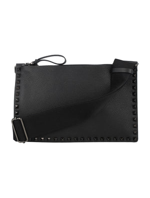 VALENTINO GARAVANI Classic Black Flat Calfskin Crossbody Handbag for Men