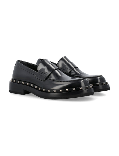 VALENTINO GARAVANI Men's Black Rockstud Loafers for SS24 Footwear Collection