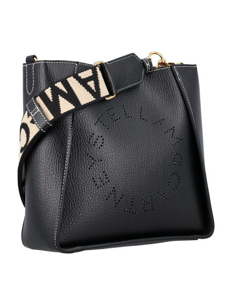 STELLA MCCARTNEY Mini Black Eco-Leather Crossbody Handbag with Perforated Logo and Magnetic Snap Closure - 23x23x8 cm