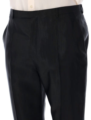 SAINT LAURENT Men's High Waisted Black Faille Pants for SS24