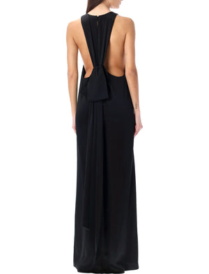 SAINT LAURENT Black Satin Back-Tie Long Dress for Women - SS24 Collection