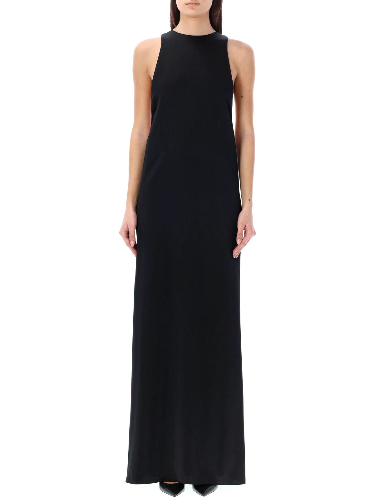 SAINT LAURENT Black Satin Back-Tie Long Dress for Women - SS24 Collection