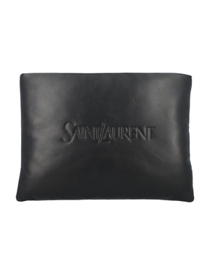 SAINT LAURENT Padded Leather Pouch Handbag for Men - Black