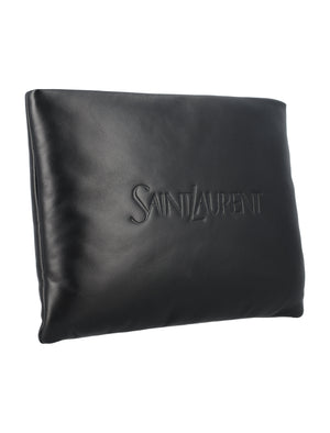 SAINT LAURENT Padded Leather Pouch Handbag for Men - Black