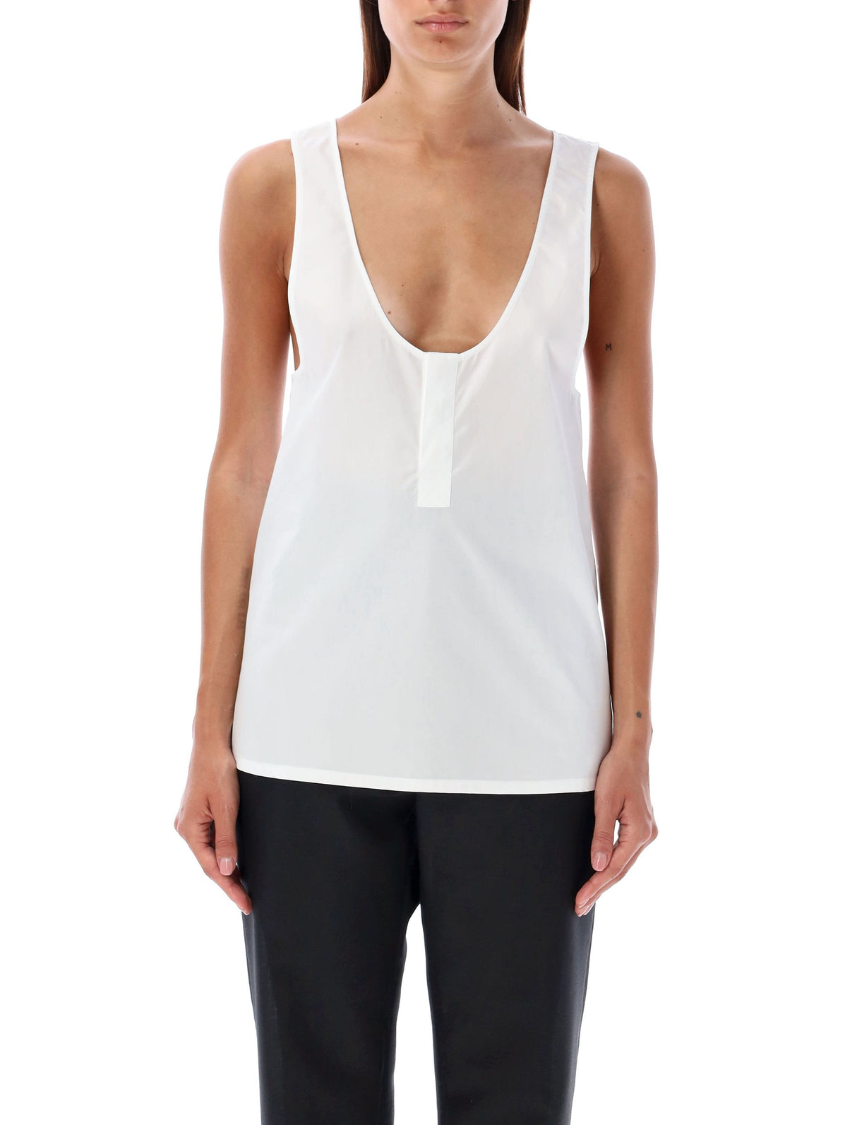 SAINT LAURENT Sleek White U-Neck Cotton Tank Top