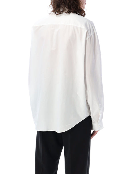 BALENCIAGA White Overshirt for Men with Classic Collar and Tonal Logo Embroidery