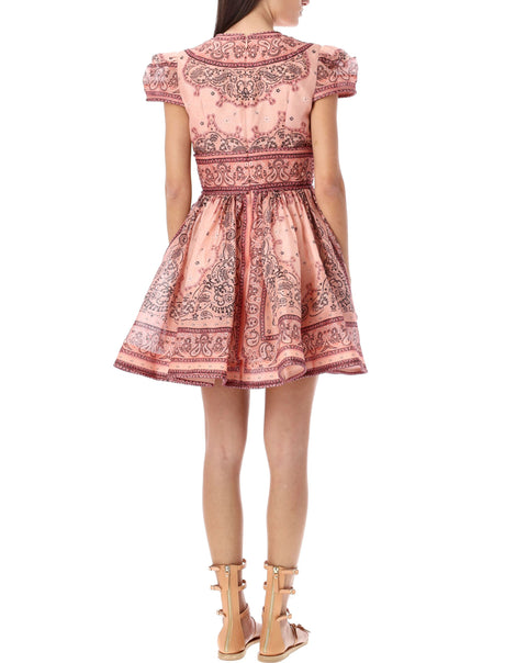 ZIMMERMANN Pink Bandana Linen Silk Mini Dress for Women - SS24 Collection