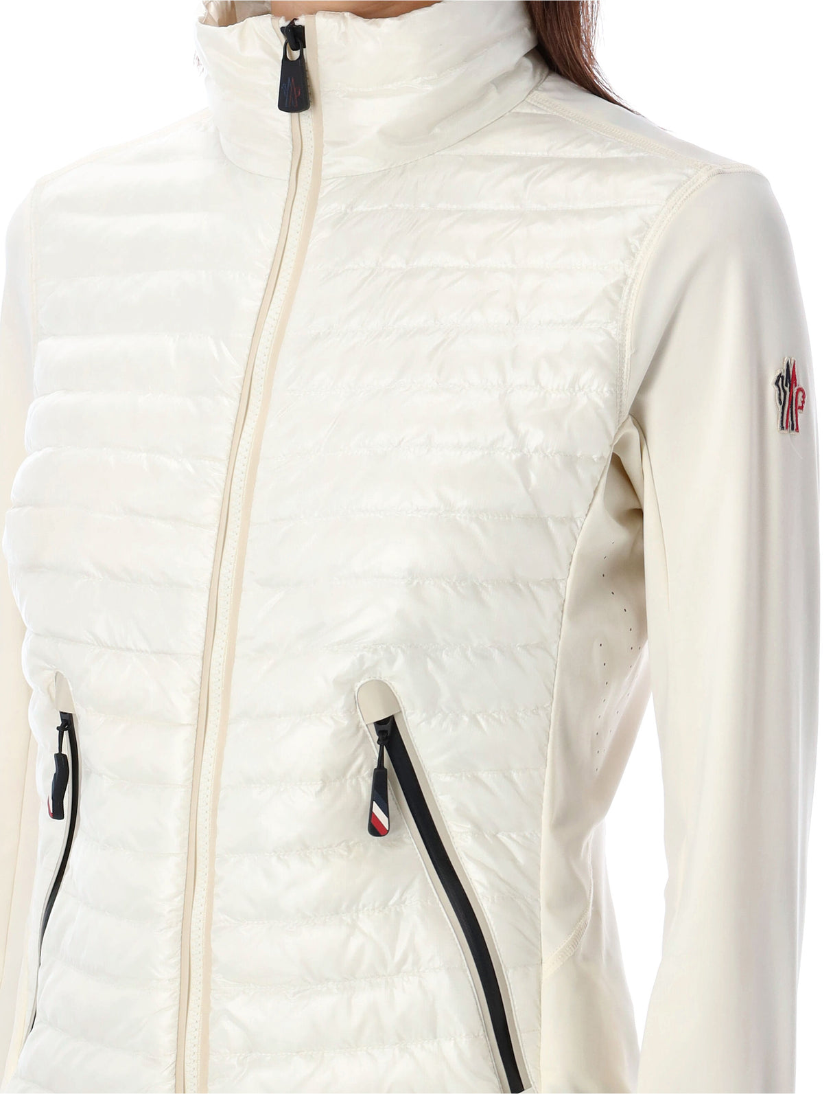 MONCLER GRENOBLE White Zip Up Cardigan for Women - Padded, Nylon Sleeves, Logo Detail