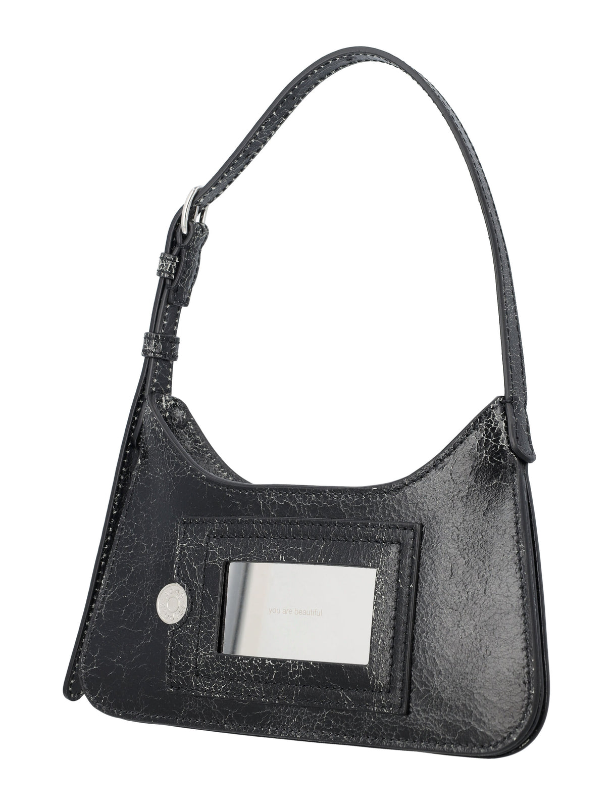 Cracked Leather Shoulder Handbag – Adjustable Strap, Folded Design, Acne Studios Logo Patch