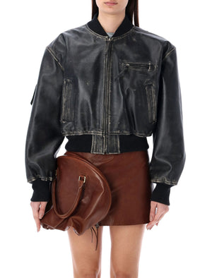 Distressed Leather Bomber Jacket for Women by Acne Studios