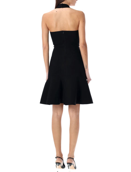 ALAIA Black Ribbed Dress with Halter-Neck and Flared Skirt for Women - SS24