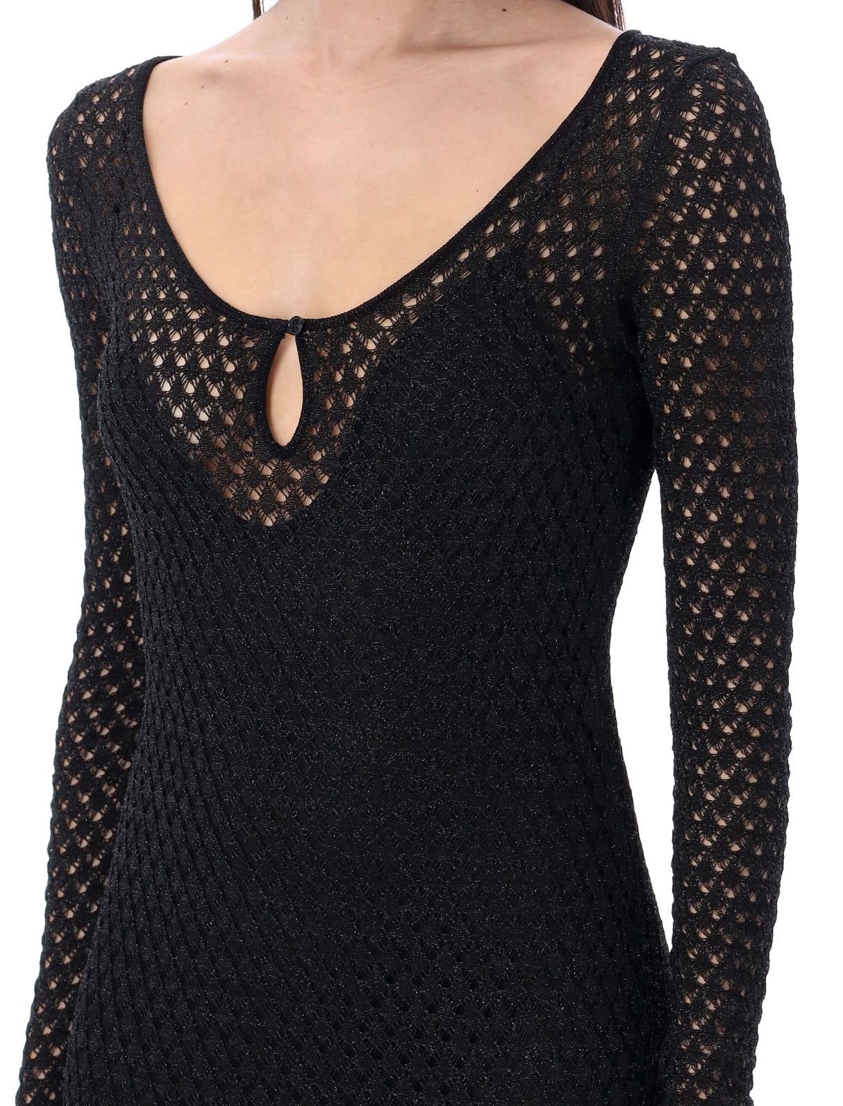 TOM FORD Long Sleeve Scoop Neck Lurex Dress - Black