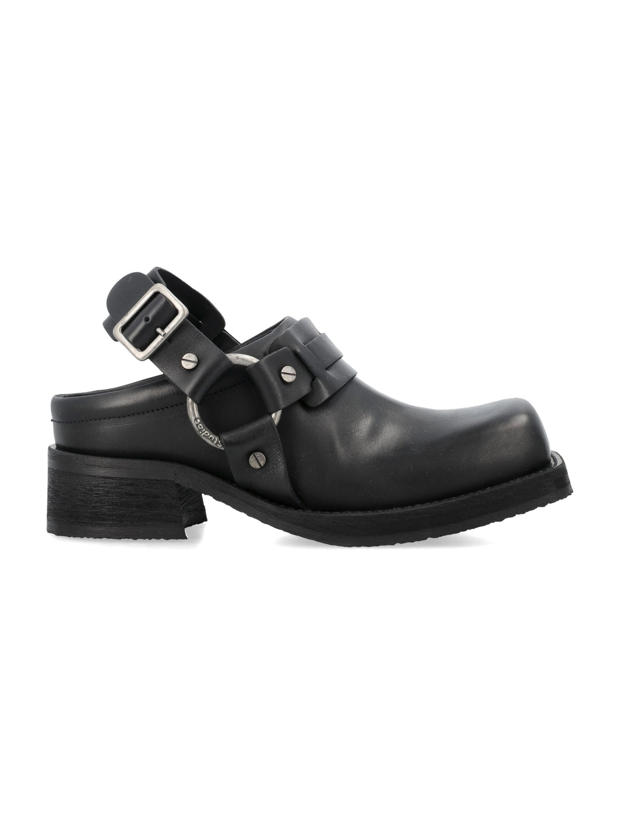 ACNE STUDIOS Square Toe Leather Buckle Flats for Women in Black
