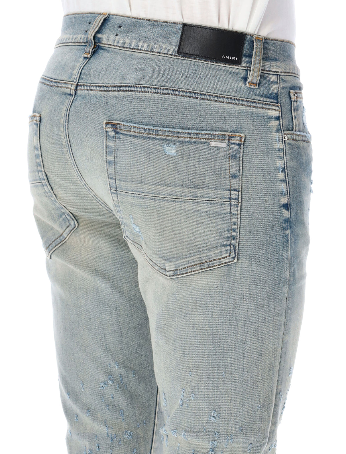 AMIRI Antique Indigo Shotgun Skinny Jeans for Men - Cotton Blend, Distressed, Skinny Fit