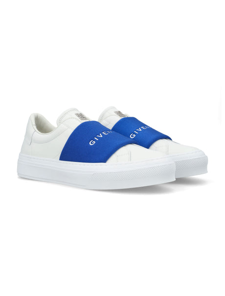 GIVENCHY Men's Leather Slip-On City Sport Sneaker in White and Blue for SS24