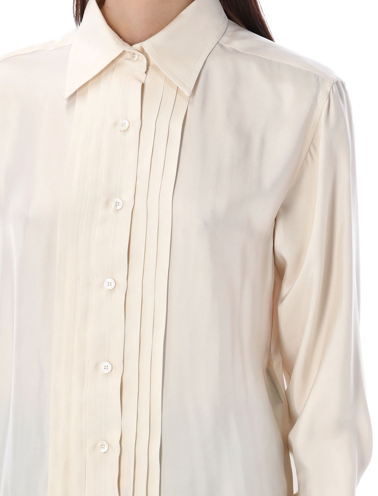 TOM FORD Fluid Viscose Silk Shirt with Plisse Plastron for Women - SS24 Collection