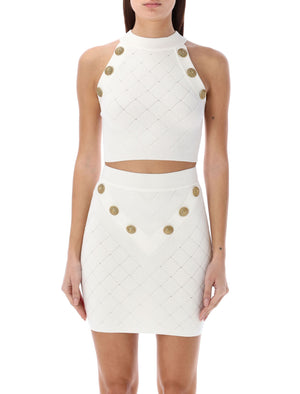 BALMAIN 6-Button Knit Tank Top in White for Women - SS24 Collection