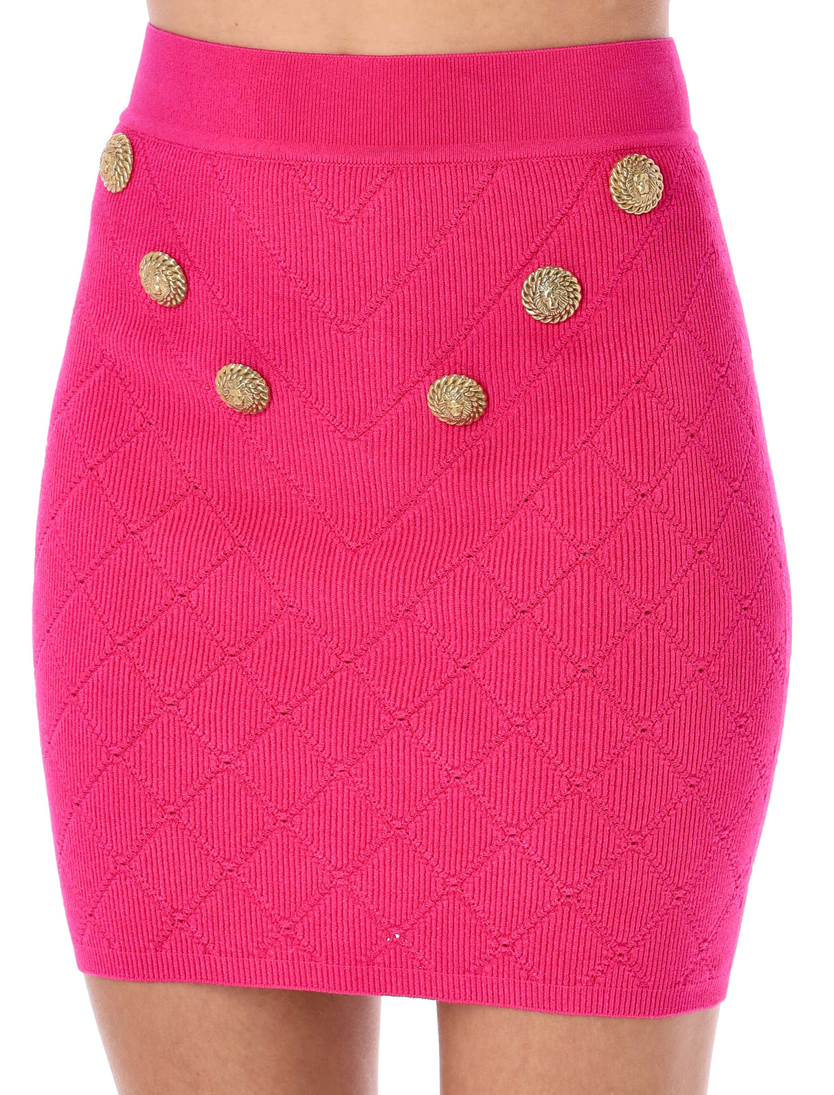 BALMAIN Fuchsia High Waisted Knit Skirt