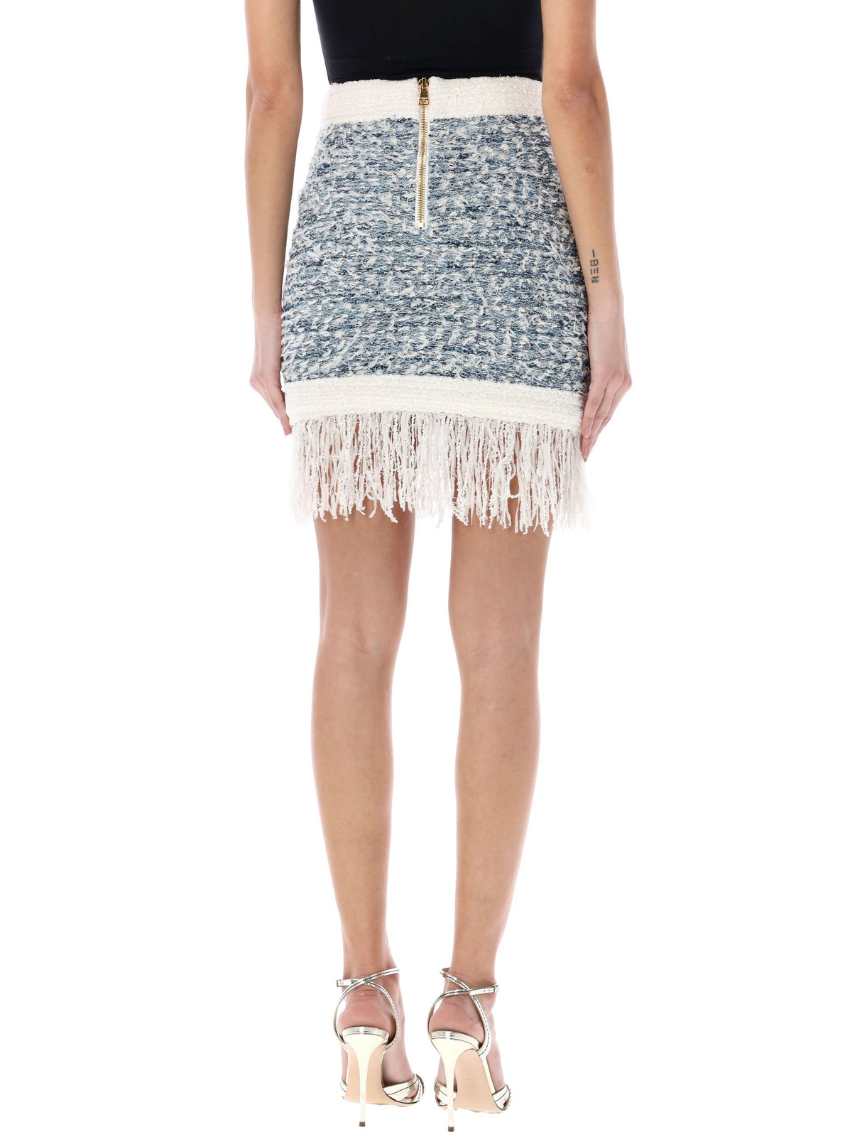 BALMAIN Fringed Denim Tweed Skirt for Women - SS24 Collection