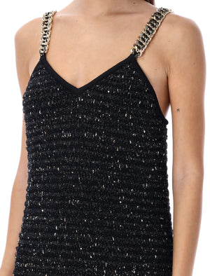 BALMAIN Fringed Lurex Tweed Dress in Nero Oro - SS24 Collection