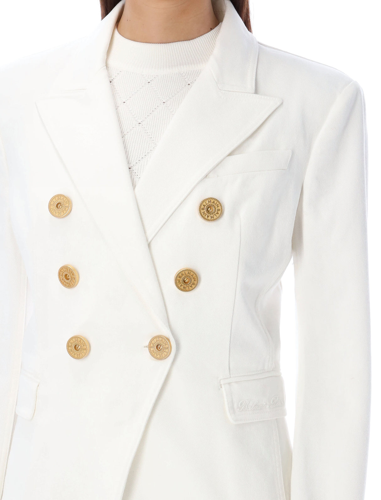 BALMAIN Stylish and Chic 6-Button Denim Jacket for Women in White