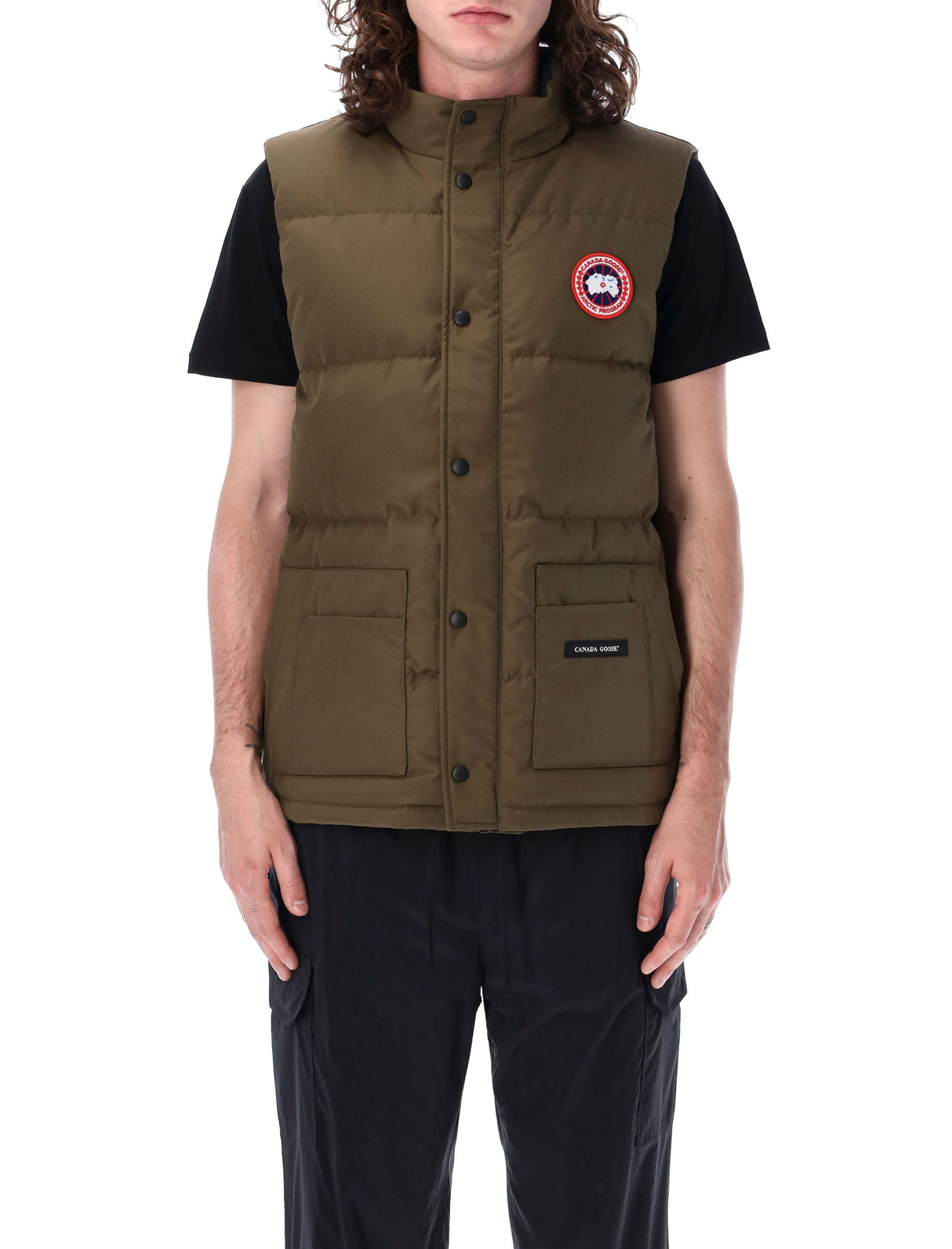 CANADA GOOSE Men's Military Green Padded Waistcoat Double Zip Vest for SS24