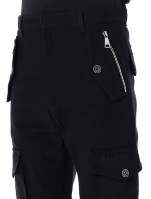 BALMAIN Men's Black Tapered Cargo Pants for SS24