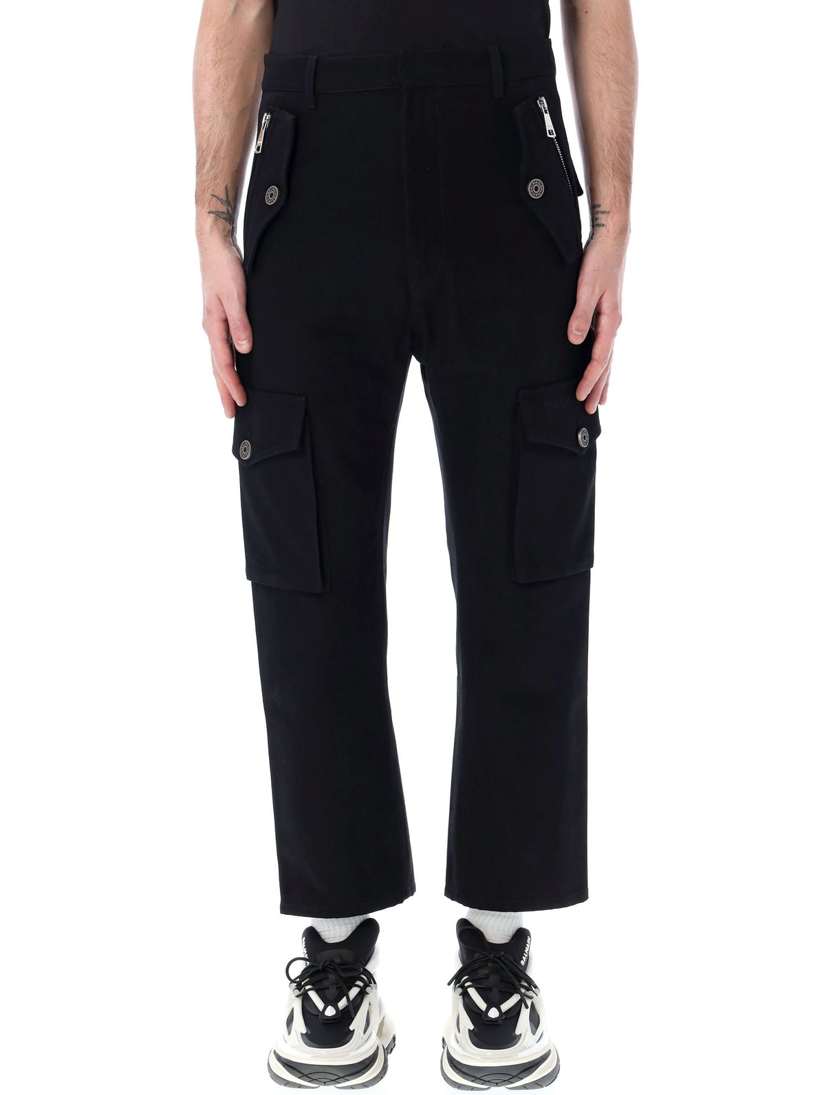 BALMAIN Men's Black Tapered Cargo Pants for SS24