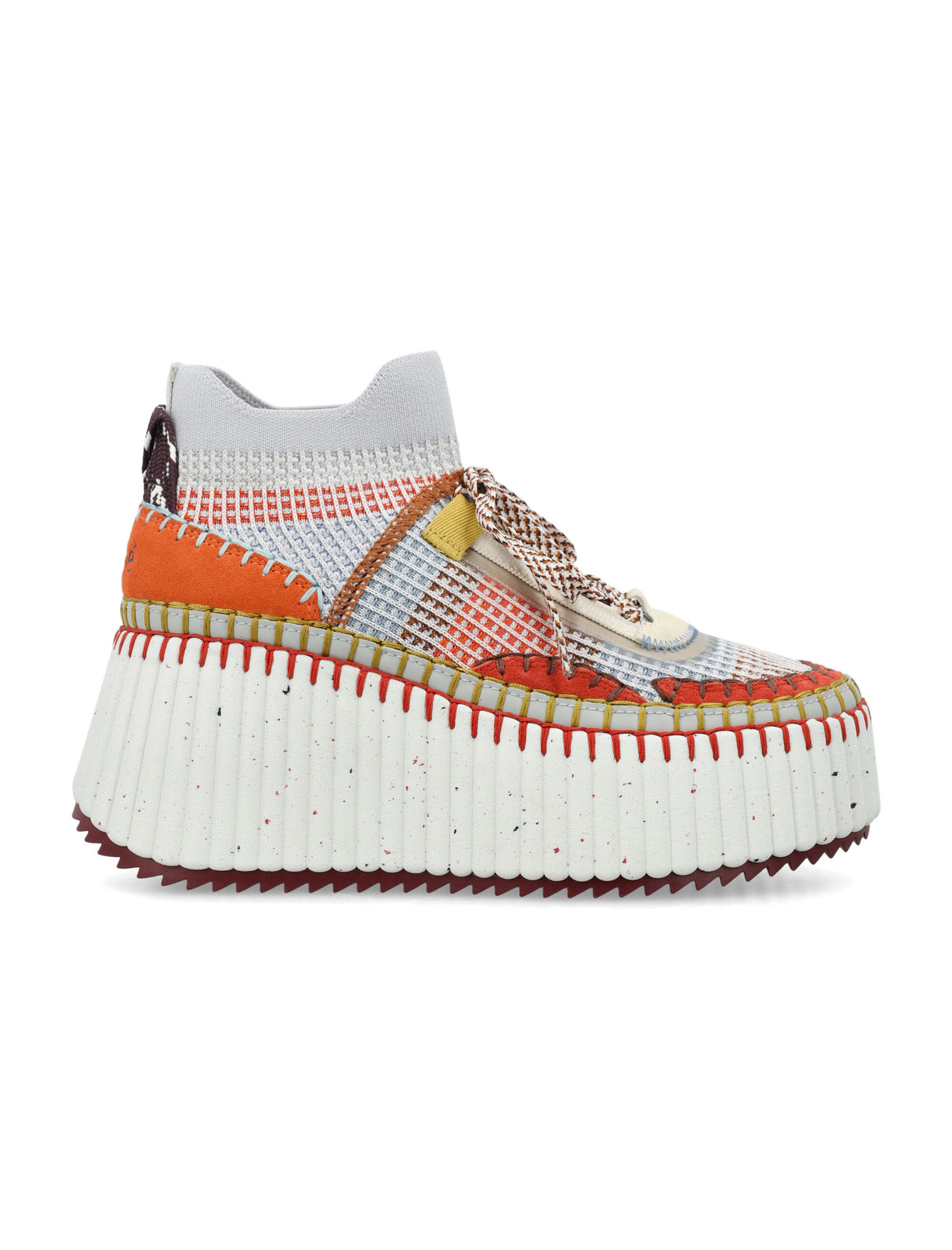 CHLOÉ Double Sole Sneakers for Women - Hand-Stitched Mesh Upper, Lace-Up Fastening, Orange