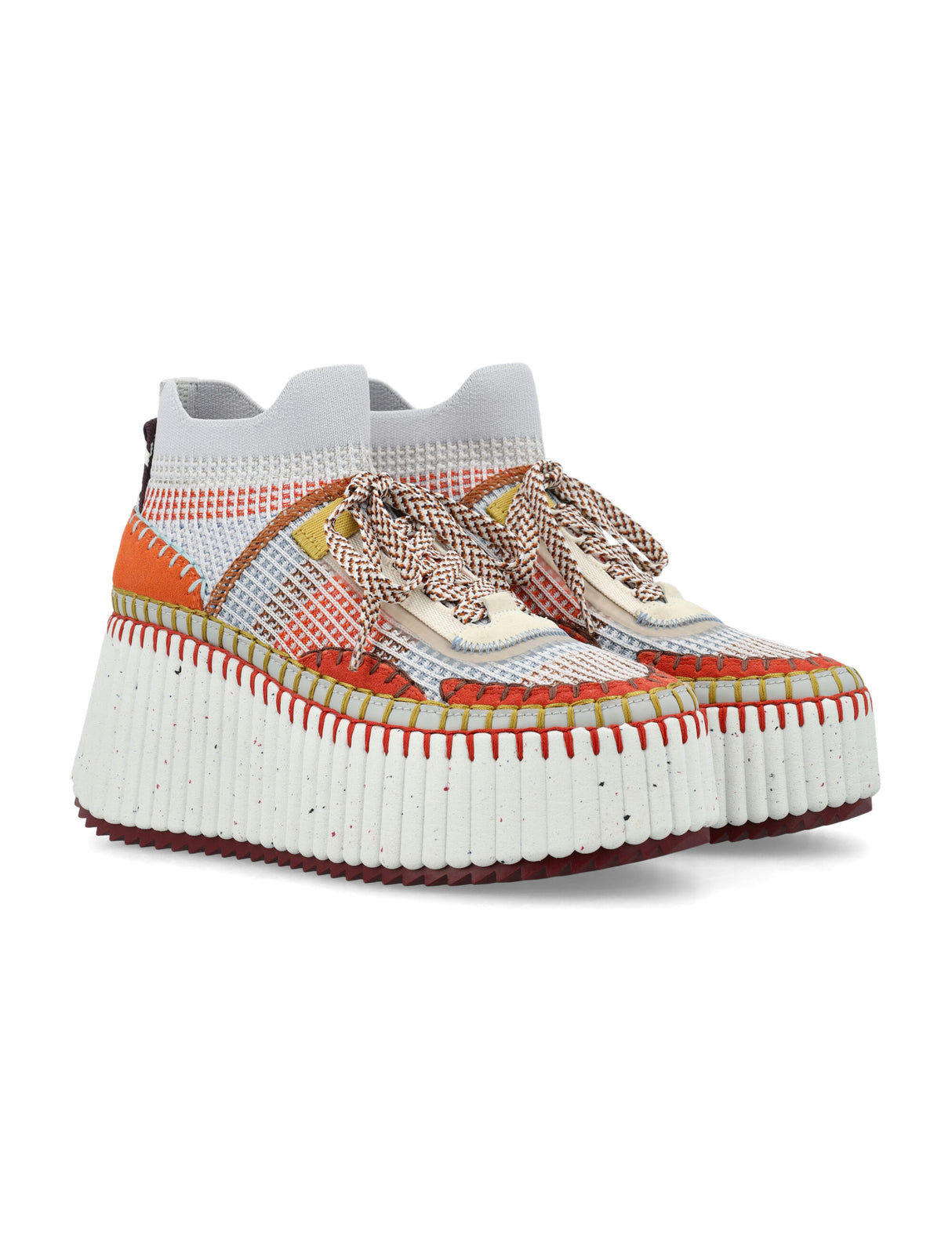 CHLOÉ Double Sole Sneakers for Women - Hand-Stitched Mesh Upper, Lace-Up Fastening, Orange