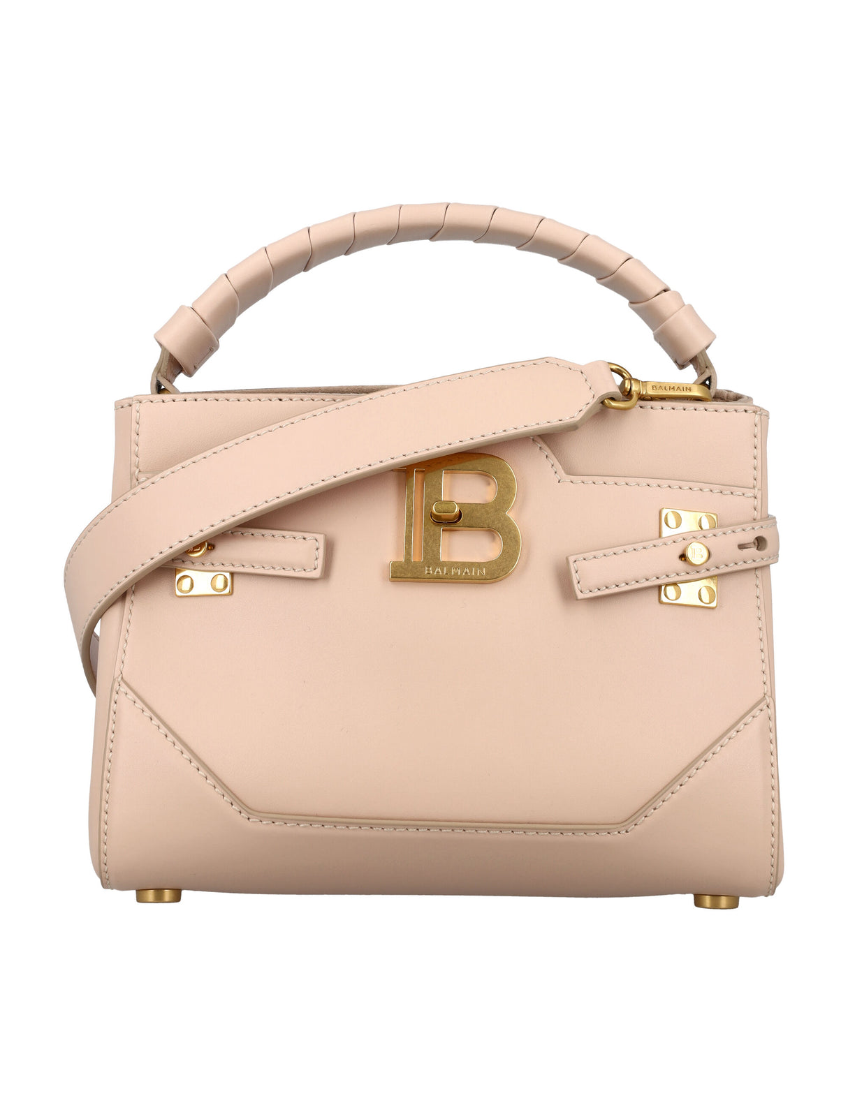 BALMAIN Smooth Leather B-Buzz 22 Handbag for Women in Nude