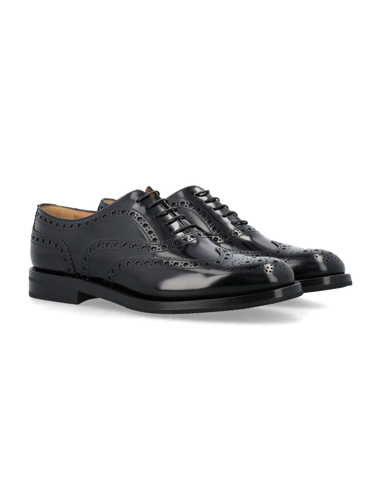CHURCH'S Black Brushed Calfskin Lace-Up Shoes for Women with Full Brogue and Diamond Rubber Sole