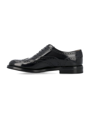 CHURCH'S Black Brushed Calfskin Lace-Up Shoes for Women with Full Brogue and Diamond Rubber Sole