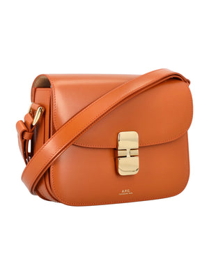 A.P.C. Grace Small Trapezoidal Leather Handbag with Goldtone Accents - Cinnamon Brown