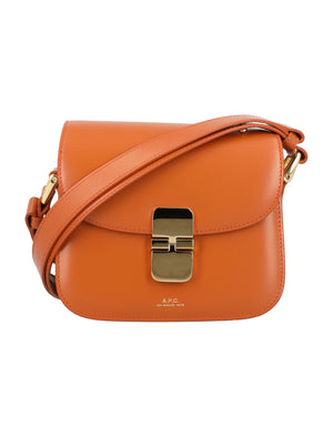 A.P.C. Cinnamon Mini Grace Leather Crossbody Bag with Gold-tone Accents - 14.5x17.5x4 cm