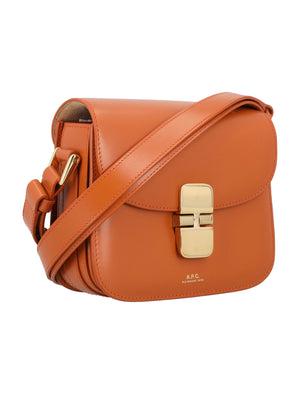 A.P.C. Cinnamon Mini Grace Leather Crossbody Bag with Gold-tone Accents - 14.5x17.5x4 cm